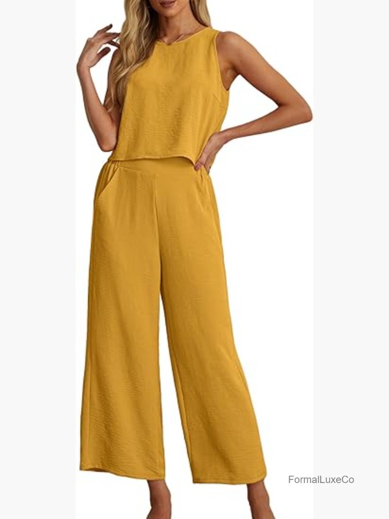 Sleeveless Crop Top Wide Leg Pant Set Jumpsuit